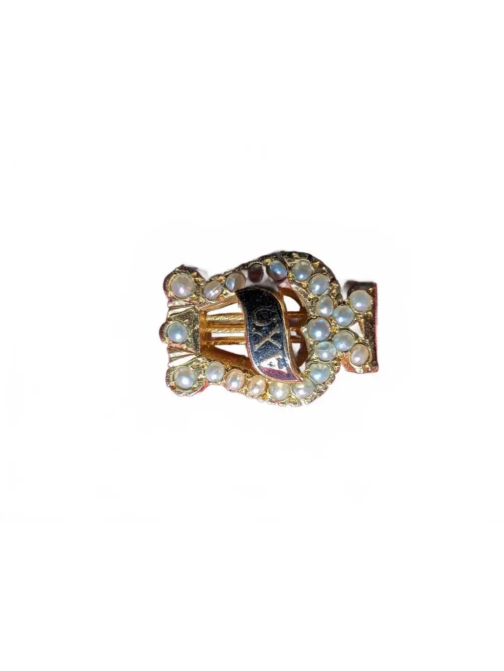 15% oAlpha Chi Omega Pin with Seed Pearls & Black Enamel